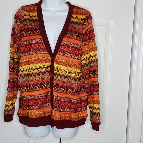 Doe & Rae Zig Zag Embroidered Cardigan Sz L - Picture 2 of 10